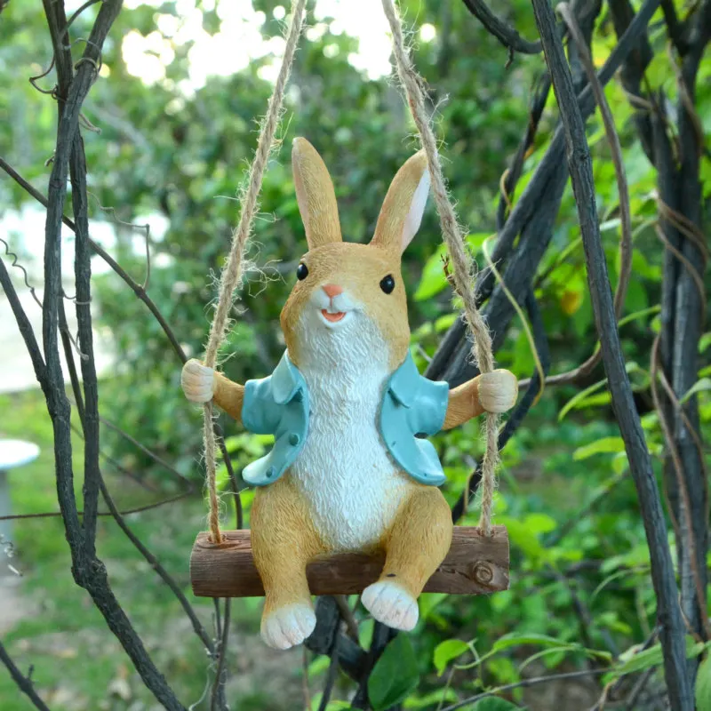 Creative Bunny Dragon Figurines Swing Animal Hanging Ornaments Fairy Garden Micro Landscape Pendant Resin Craft Scene Decoration