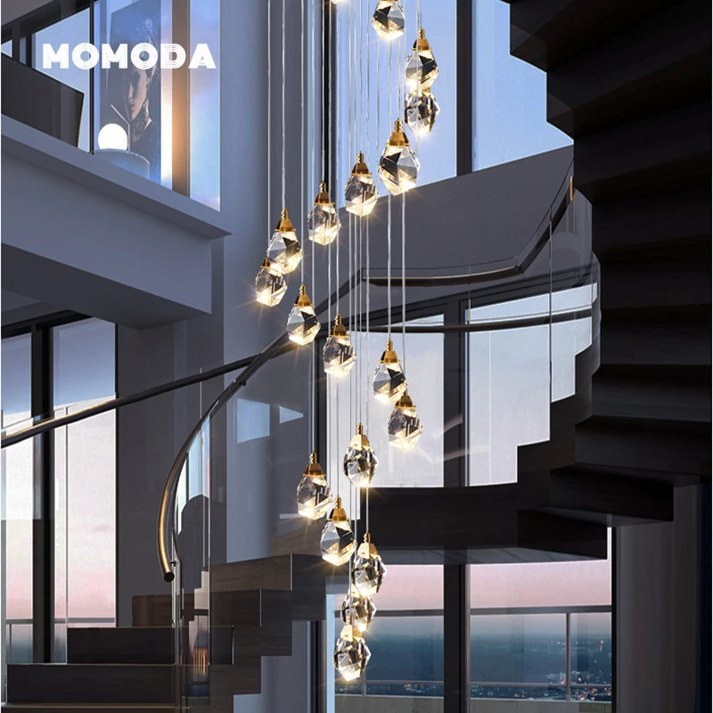 Modern Diamond Crystal Chandeliers Nordic Prism Shine Stainless Steel Pendant Lights Bedroom Living Room Staircase Lamps Lustre