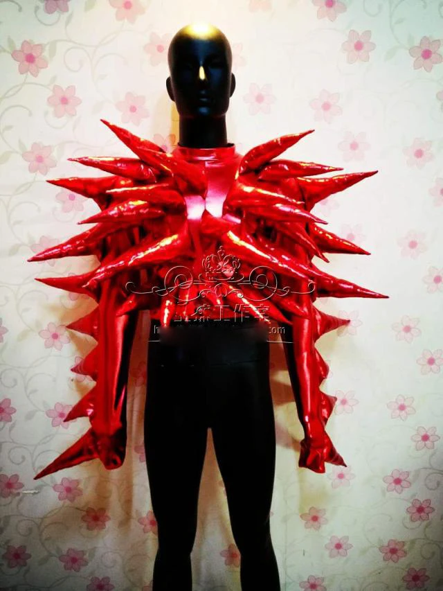 Exaggerated Red costume Men women stage show future technology theme catwalk model show wears