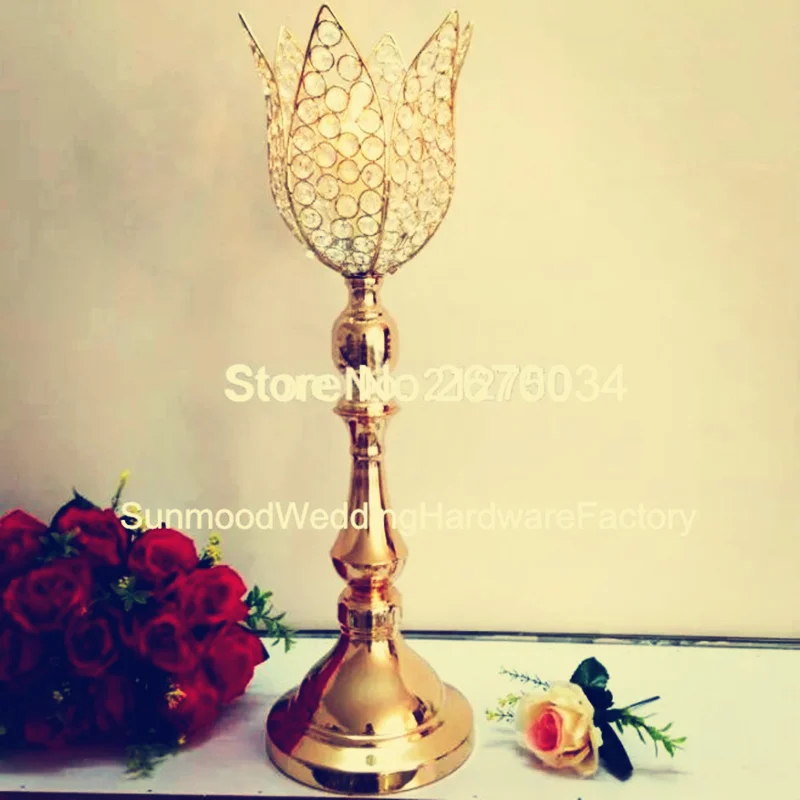 10pcs )30 days sent order )Wholesale Wedding Crystal Vase Trumpet Metal Flower Ball Candle Stand senyu01142