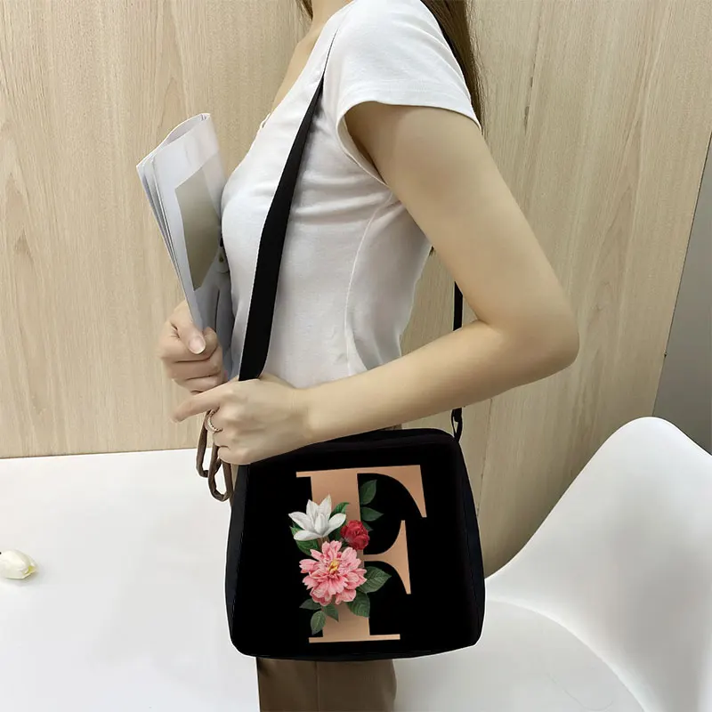 26 Flower Letter Shoulder Bag  Simpl  Designer Handbags Shoulder Canvas Shopping A - Z Alphabet Messenger Bag Party handbag