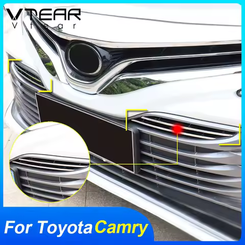 Vtear For Toyota Camry Front grid grille trim stainless steel exterior chrome styling decoration accessories car parts 2018-2020