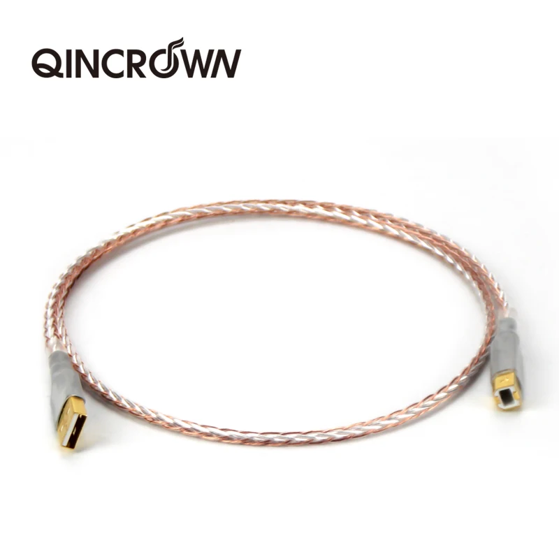 QINCROWN Fever A-B USB Cable HIFI Single Crystal Copper Silver Plated Decoder DAC  Data Line