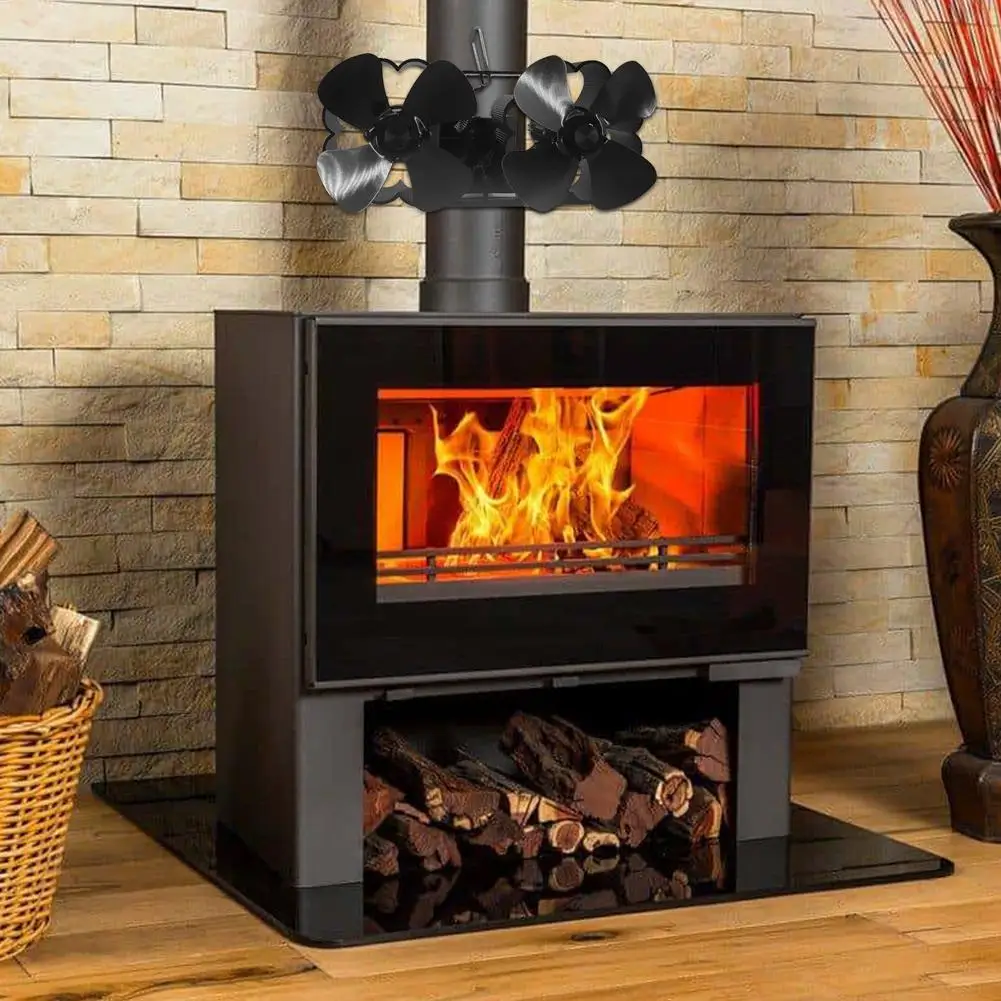 Black Fireplace Fan 8 Blade Heat Powered Stove Fan Log Wood Burner Eco Friendly Quiet Chimenea Fan Home Efficient Heat Distribut