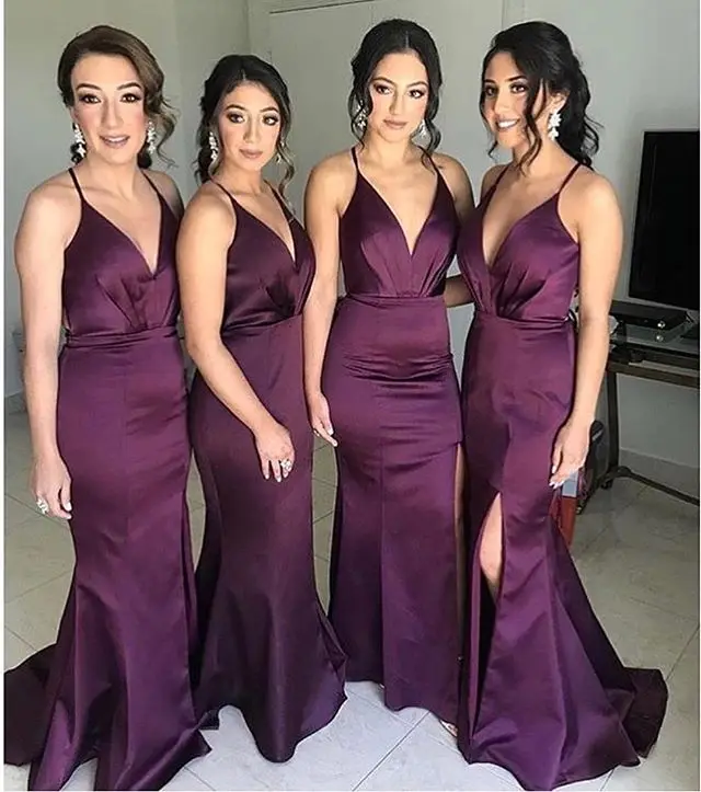 Elegante borgonha vestido de dama de honra com decote em v vestido de festa de casamento convidado espaguete cinta vestidos de dama de honra robe demoiselle d honneur