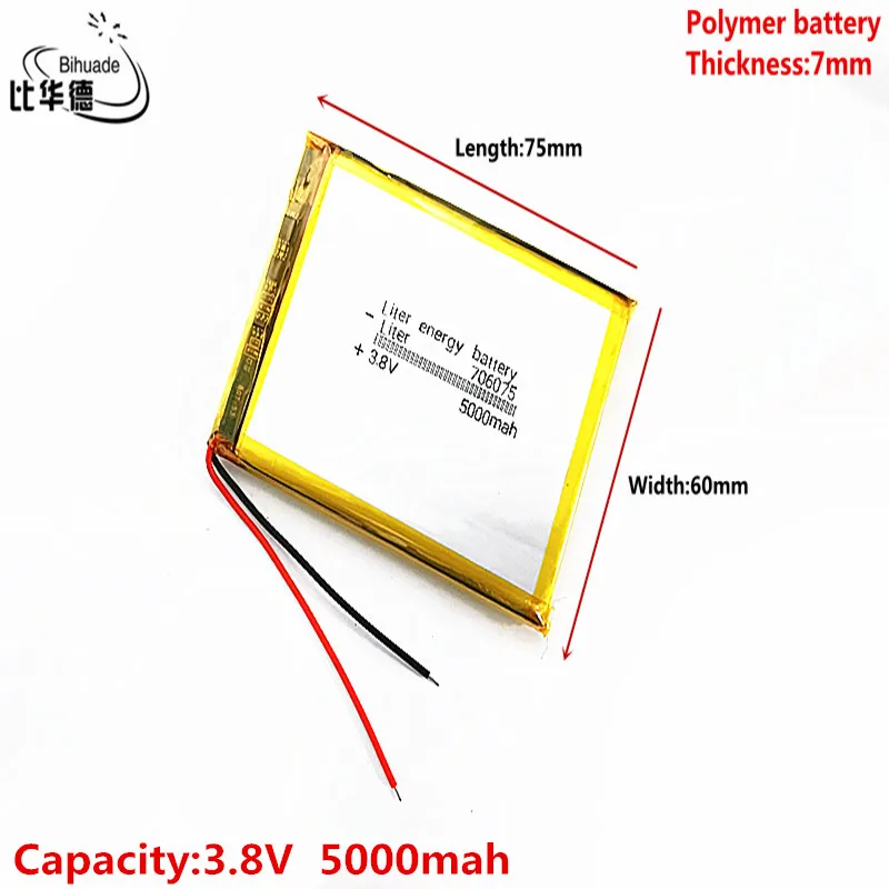 Dobra Qulity litrowa bateria energetyczna 3.8V,5000mAH 706075 polimerowy akumulator litowo-jonowy/litowo-jonowy do tabletu pc BANK,GPS,mp3,mp4