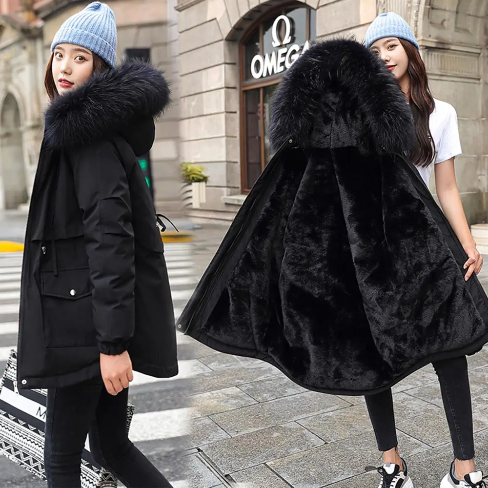 PinkyIsBlack 2021 Cotton Thicken Warm Winter Jacket Women Casual Short Parkas Fur Lining Hooded Mujer Coat Winter Women Clothing