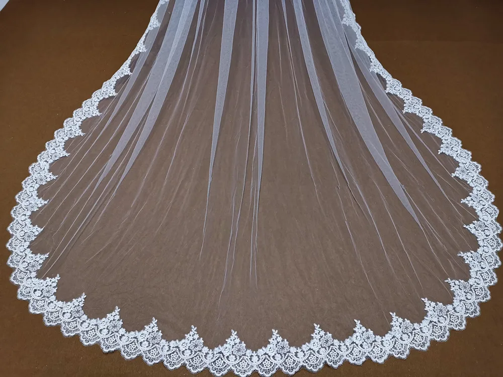 5เมตรสีขาวงาช้างแต่งงาน Wedding Veils Long Lace Edge ผ้าคลุมหน้าเจ้าสาวด้วยหวีอุปกรณ์จัดงานแต่งงานเจ้าสาว Veu