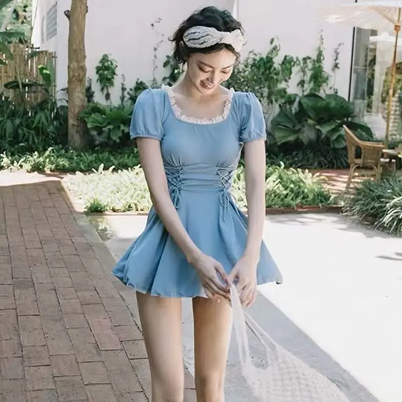 2021 New Self-Cultivation Retro Lace On Both Sides Of The Waist Cross Rope Bow Knot Sexy Romantic Tutu Skirt Hot Spring Swimm