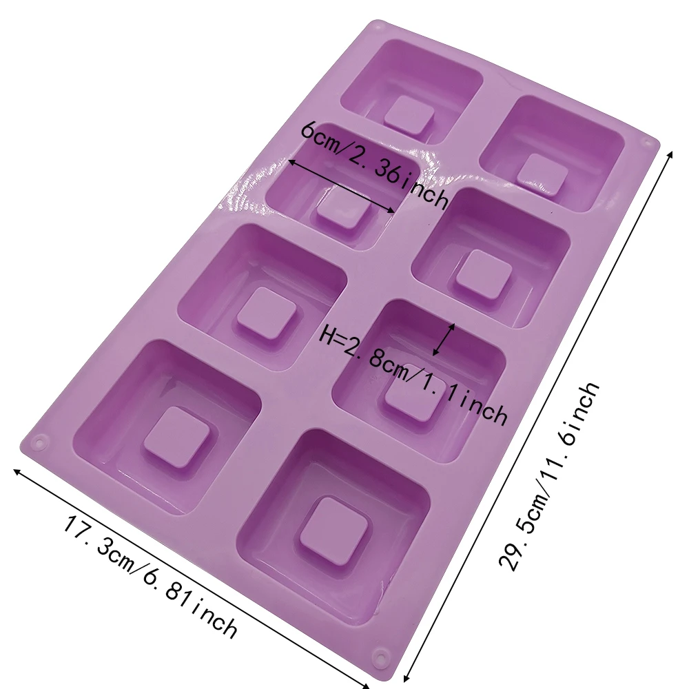 Silicone Cake Mold 8 Holes Square Hollow Dessert DIY Handmade Soap Ice Tray Chocolate Moulds