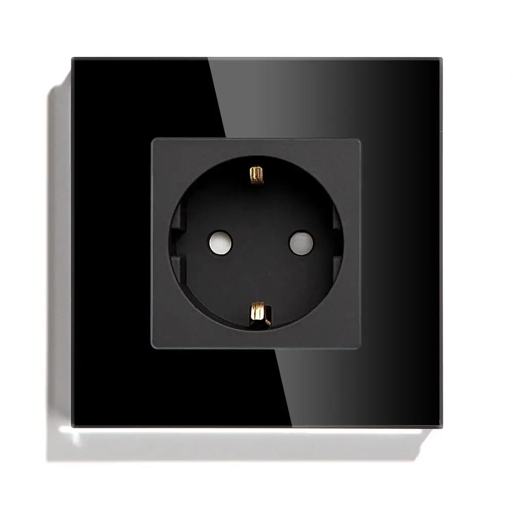 BSEED EU-Standard-Einzelwandsteckdose, doppelte Netzstecker mit weißer schwarzer Kristallglasscheibe, Dreifachsteckdosen, 16 A, 110 V-250 V