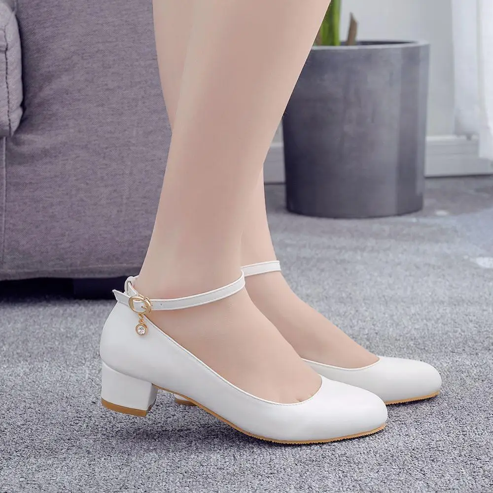 Women\'s Fashion Pumps Sweet Thick Med Heels Ankle Strap  Female Platform Mary Jane Shoes Ladies Footwear