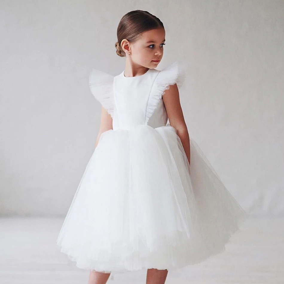 Girl Princess Vintage Dress Tulle Child Vestido Puff Sleeve Pink Wedding Party Birthday Tutu Dress Child Clothes 2-10Y