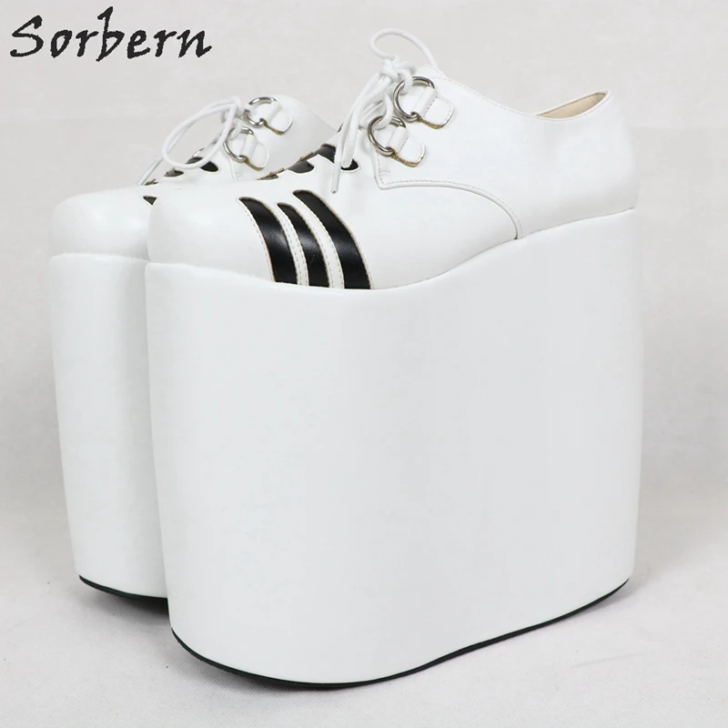 Sorbern White Wedge Heels Pump High Heel Shoe Custom Women Lolita Ankle Pump Shoes Size 10 Womens Shoes Wedge Heeled