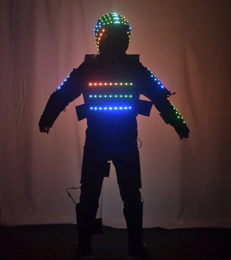 stage dance luminous armor RGB full colo led robot costume helmet nightclub bar light show mechanical dance clothes