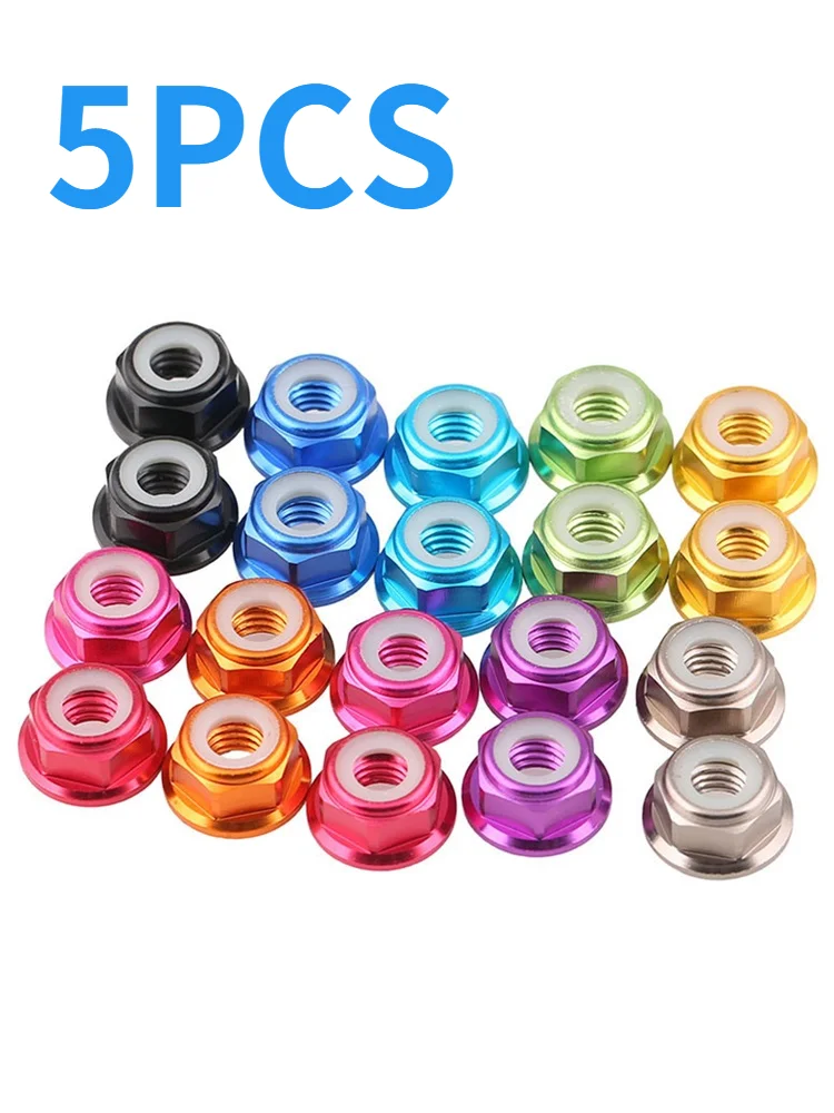 5PCS M2 M3 M4 M5 Multi-color Colourful Aluminum Nylon-Insert Flange Locknuts Aluminum Alloy Hex Nylon Lock Nuts Self-Locking Nut