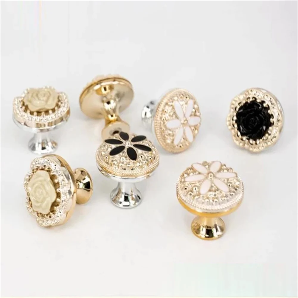 30mm Round Knobs Cupboard Pulls European Luxury Rose Flower Drawer Knobs Cabinet Handles Furniture Handle Hardware Gold