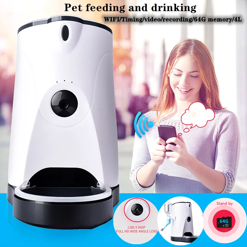 4L Smart Pet Feeder APP Camera Self-service Water Feeding Timing Quantitative Pet Feeder With Video Timing Food Dispenser