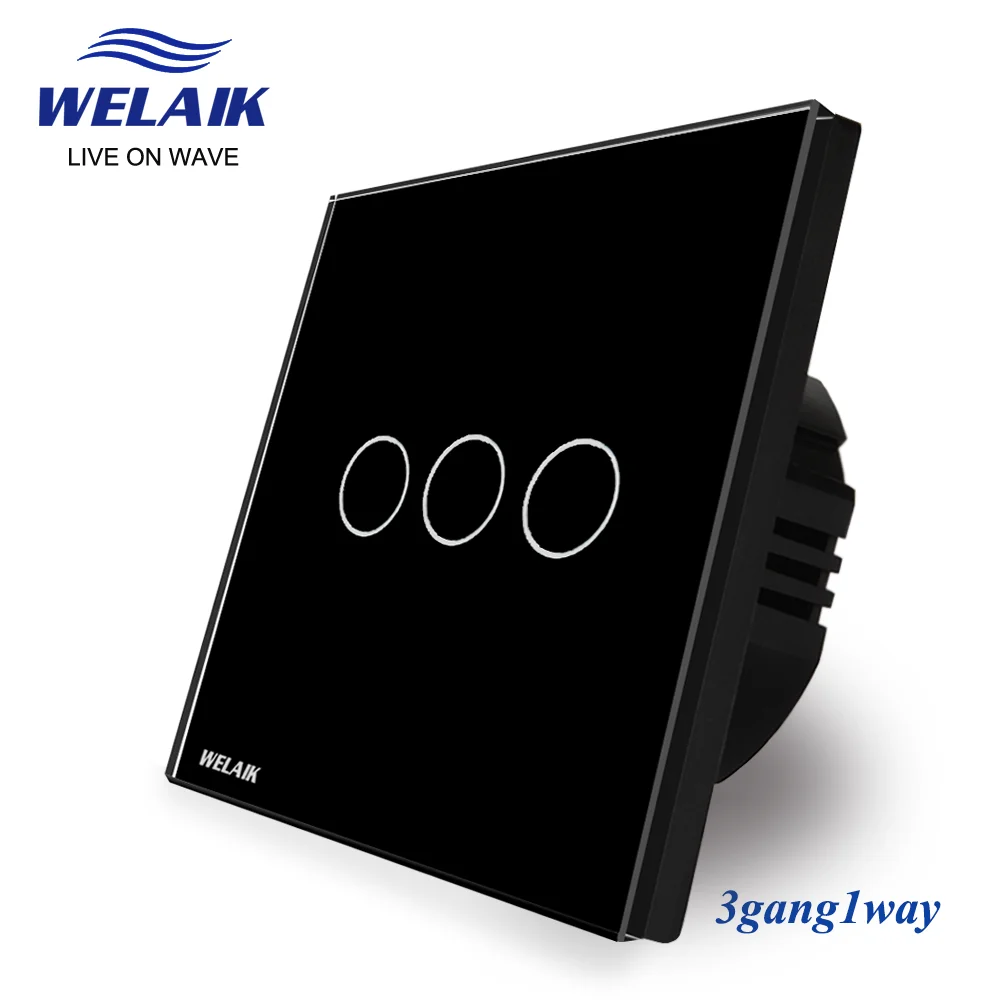 WELAIK EU 86*86mm 3gang1way Crystal Glass Panel Intelligent Light Smart White Wall Touch Switch 220V B1931CW