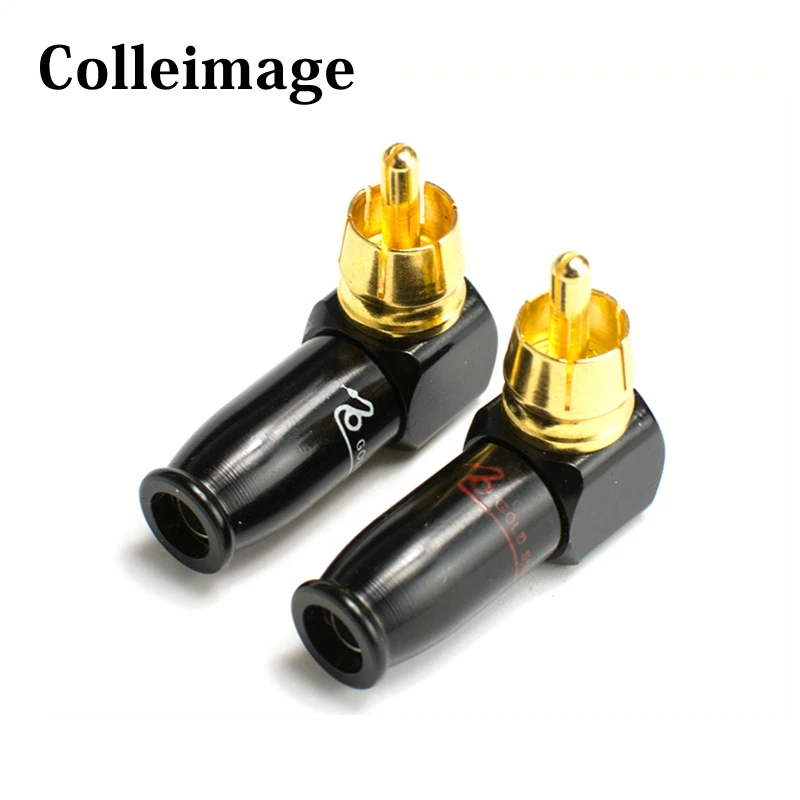 2 pcs DIY RCA ปลั๊กประเภทสาย MOUNT ชาย Audio Video Soldering RCA AV มุม 90 องศาโล่โลหะ
