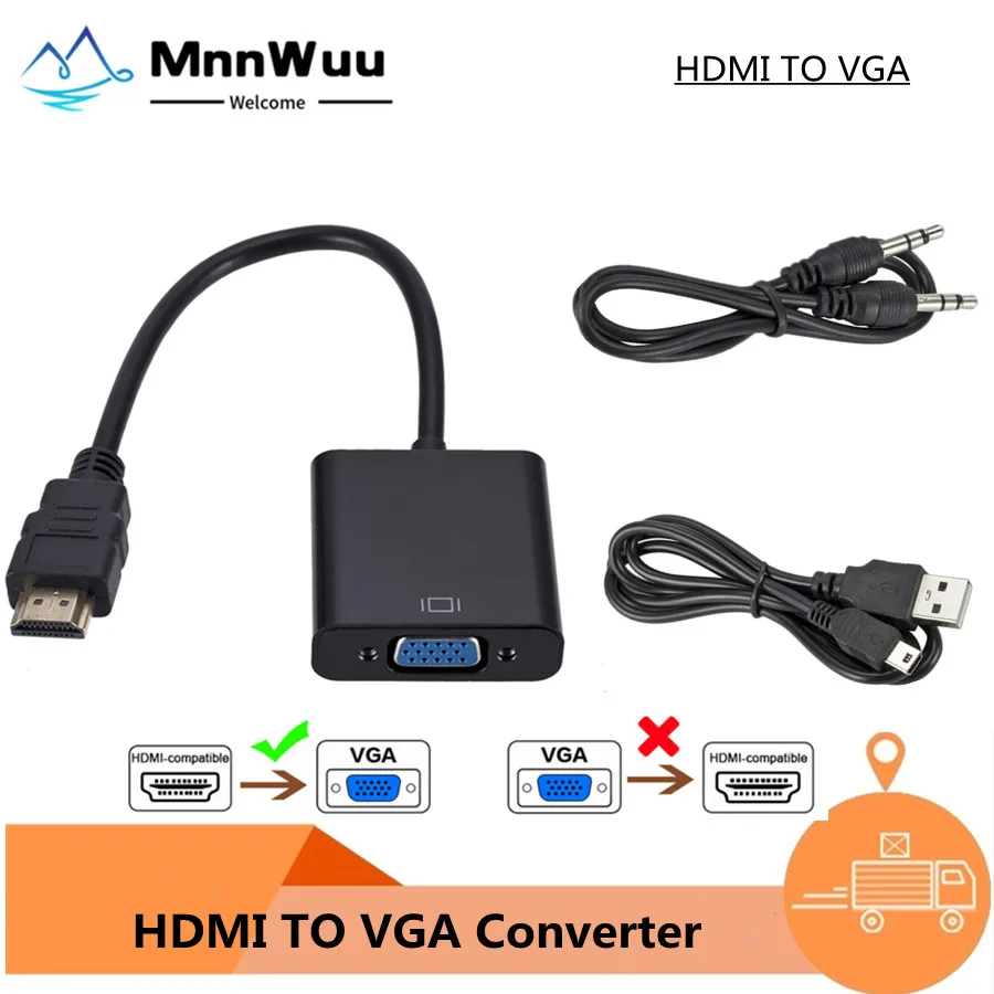 HDMI-vgaアダプターケーブル,オスからメスへのコンバーター,1080p,vga,pc,ラップトップ,TV用の3.5個のUSB出力