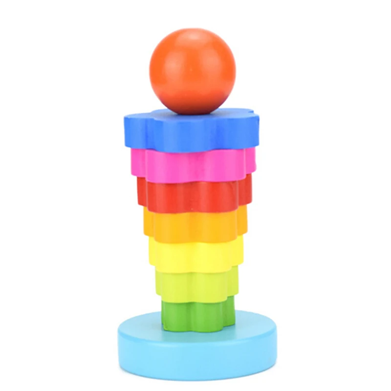 

1Set Kids Toy Wooden Puzzle Stacking Ring Tower Educational Toys Rainbow Stack Up Puzzle J0218