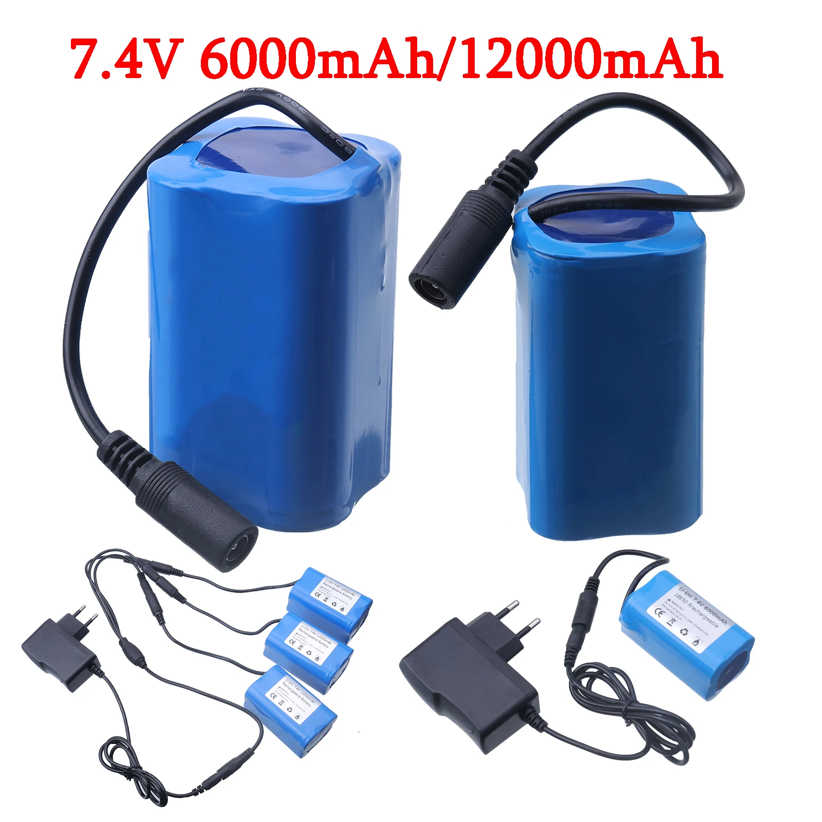 7.4V 12000mAh 6000mAh Battery 3To1 Line ChargerFor T188 T888 2011-5 V007 C18 H18 So on Remote Control RC Fishing Bait Boat Parts