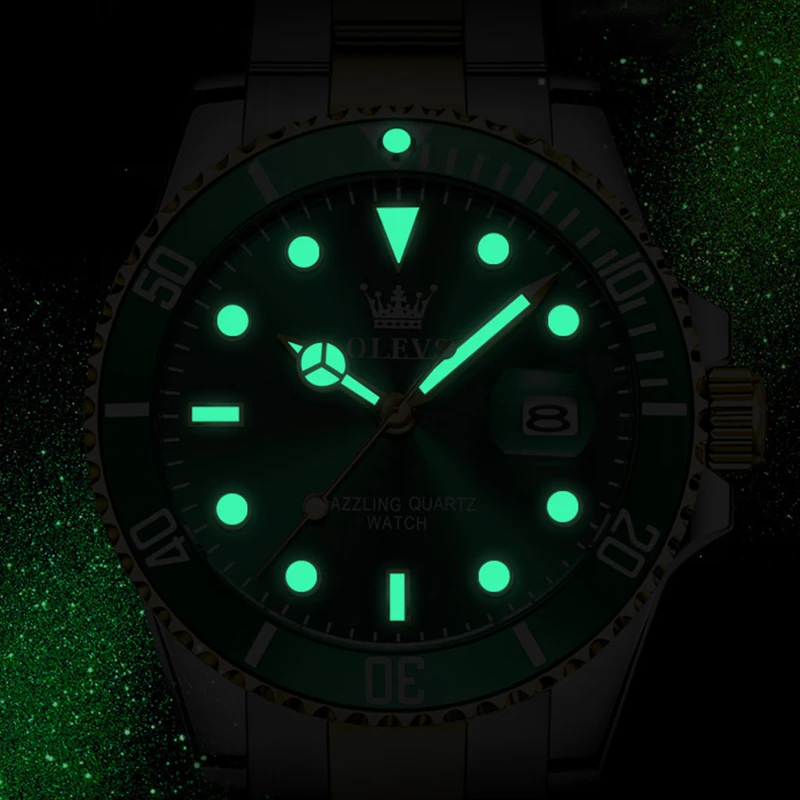 OLEVS 2021 New Fashion Men\'s Watch Green Water Ghost Stainless Steel Top Brand Luxury Sports Quartz Watch Men Relogio Masculino