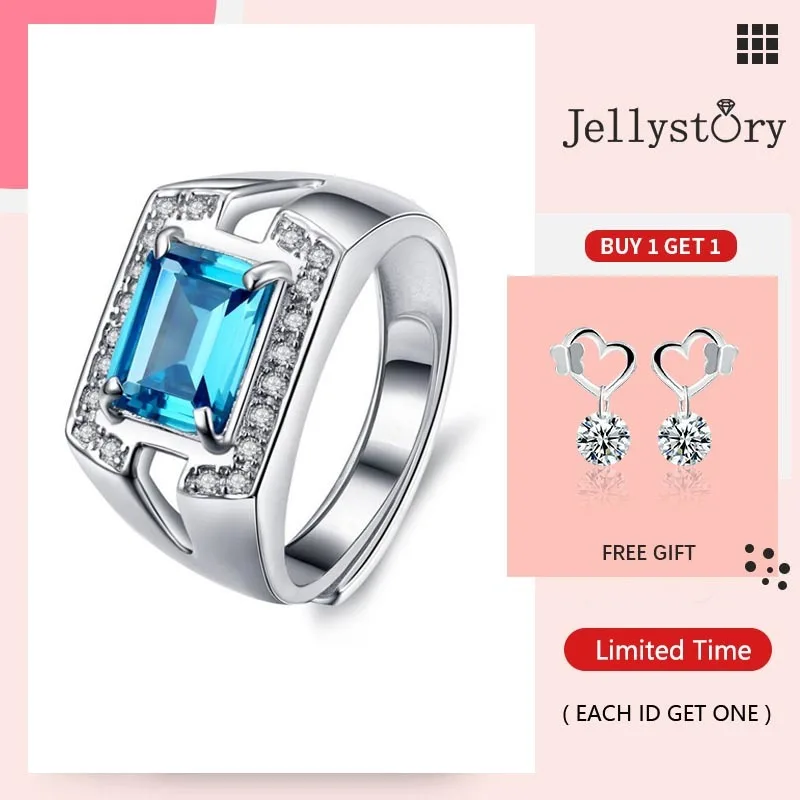 Jellystory Модные кольца для мужчин 925 серебро ювелирные изделия с прямоугольной формы сапфир драгоценный камень Регулируемые кольца Свадебные Вечерние