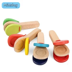 Montessori Wooden Orff Percussão Instrumento, Bebê Castanholas, Hand Clappers, Brain Game, Brinquedos Educativos, Handle, 1Pc