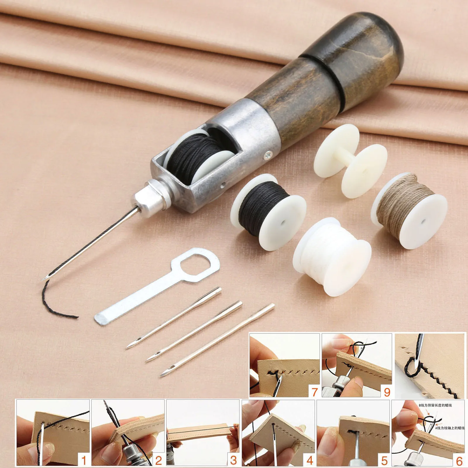 Leather Sewing Stitching Tool Leather Hand Sewing Machine Waxed Thread Leather Craft Edge Stitching Belt Strips Shoemaker Tool