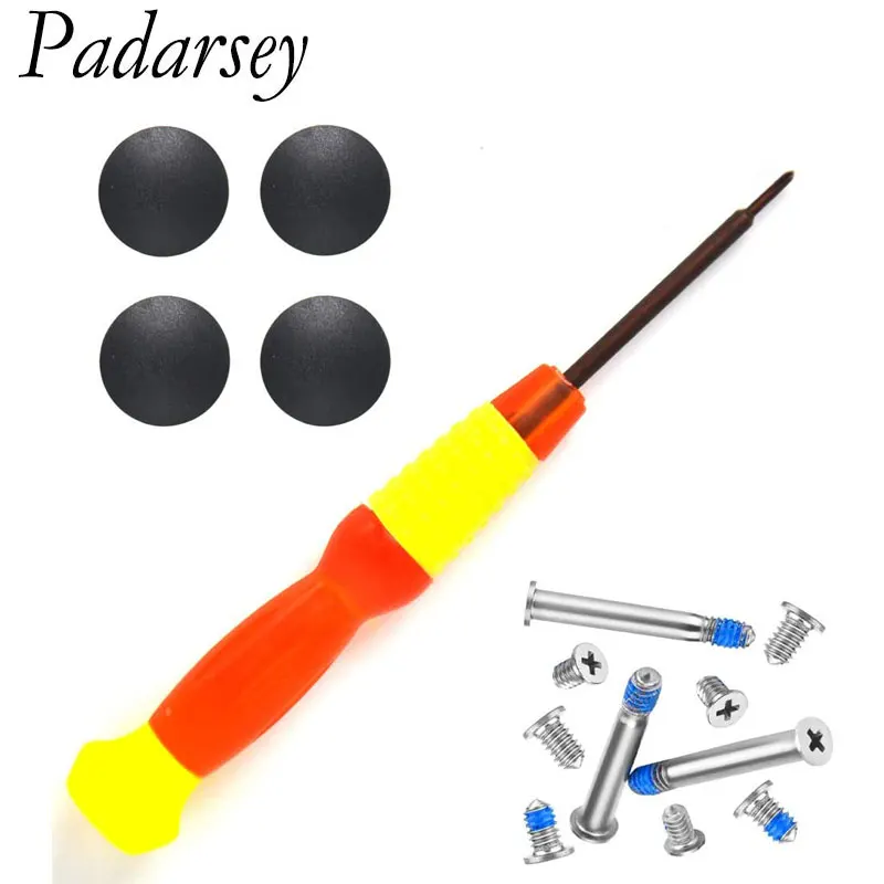 Padarsey 4 Pack Rubber Case Feet with Screws Screwdriver Kit Set Compatible for MacBook Pro A1278 A1286 A1297 13 15 17