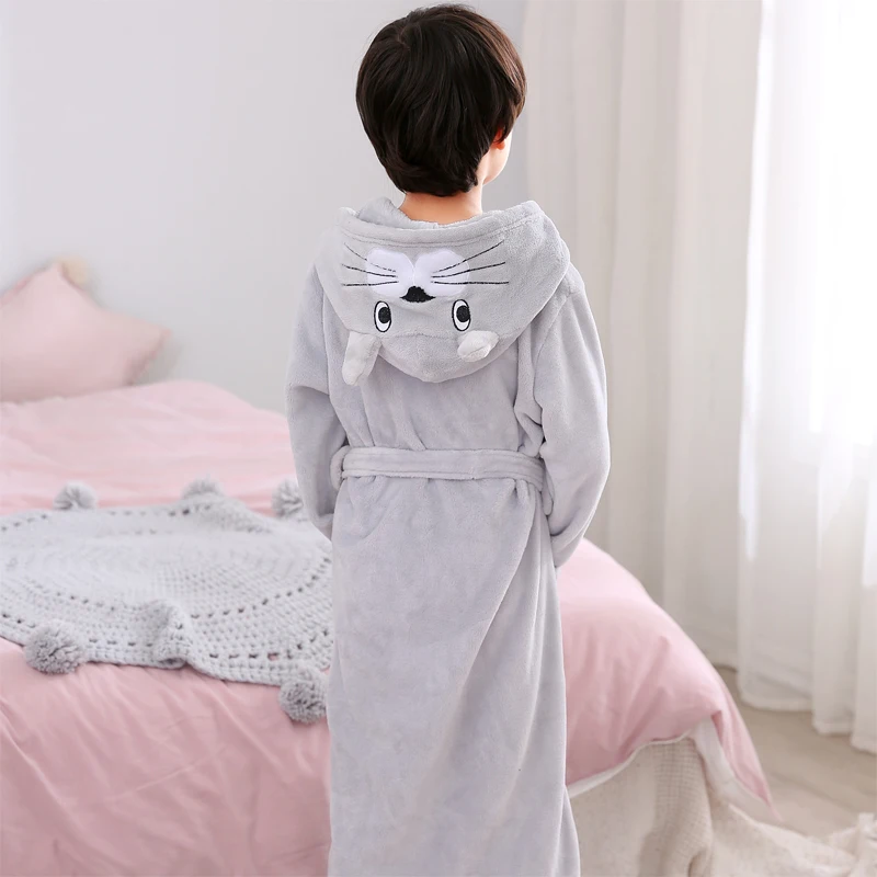 Winter 2022 Children\'s Warm Bath Robes Cartoon Flannel Dressing Grows for Girls Hooded Boys Sleepwear Cotton Teenage Bathrobes