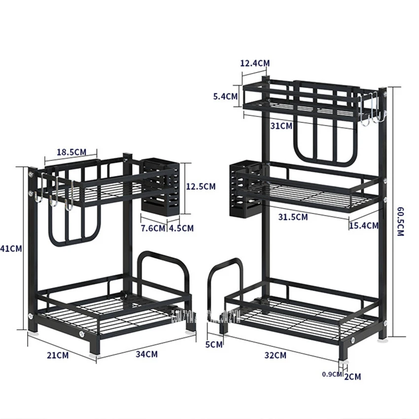 2/3 Tier Stainless Steel Kitchen Rack Wall Mounted Kitchen Organizer Shelf No Drilling Spice Rack Countertop Storage Shelf