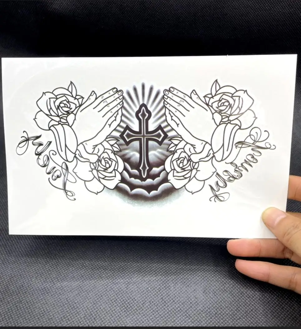 Tatuaje temporal de Cruz Negra pegatina para mujeres y hombres tatuaje falso impermeable cuello tatuaje arte corporal T1956