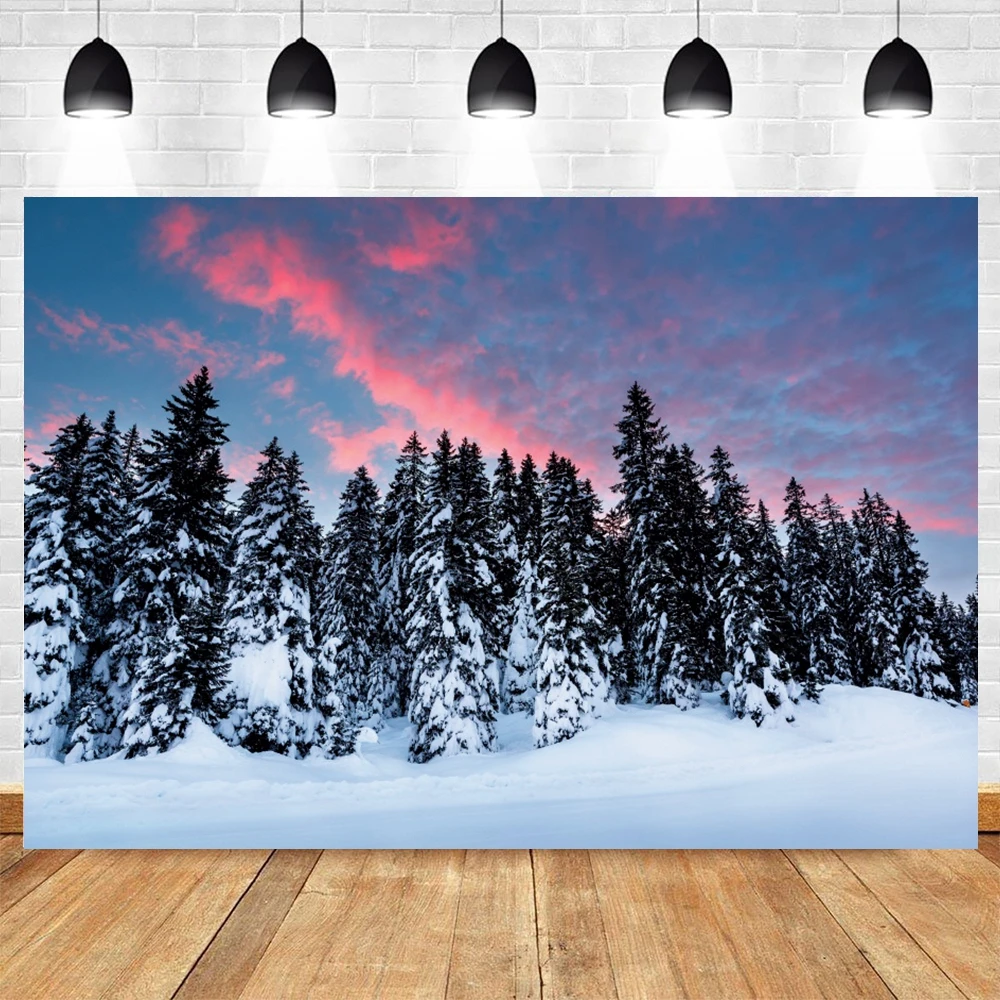 

Yeele Christmas Backdrop Photography Winter Pine Snow Sunset Glow Snowfield Background Baby Photographic Photo Studio Photophone