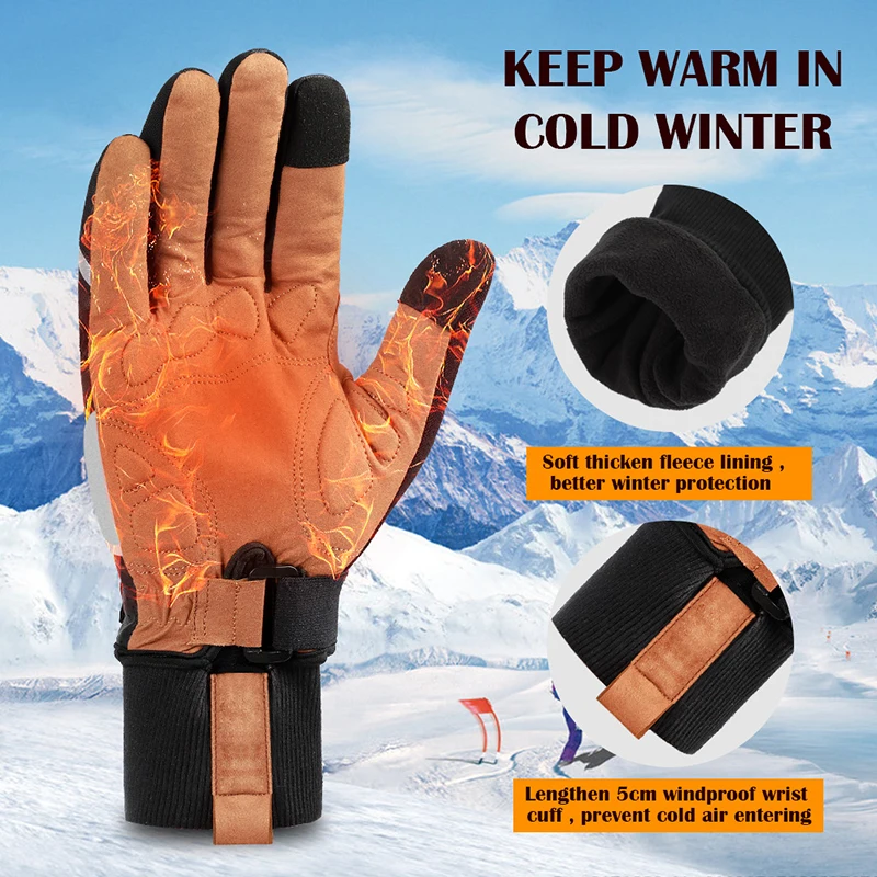 WEST BIKING Winter Cycling Gloves Windproof Thermal Waterproof Gloves Touch Screen Anti slip Bike MTB Skiing Motorcycle Riding