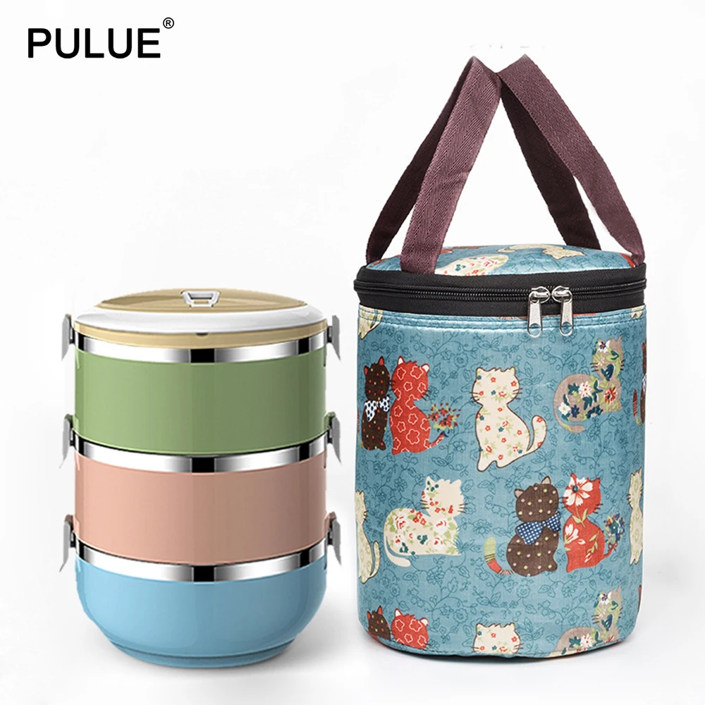 Cylindrical Lunch Bag Portable Thermal Insulated Lunch Box Tote Cooler Ice Bag Round Bento Pouch Waterproof Food Storage Bags