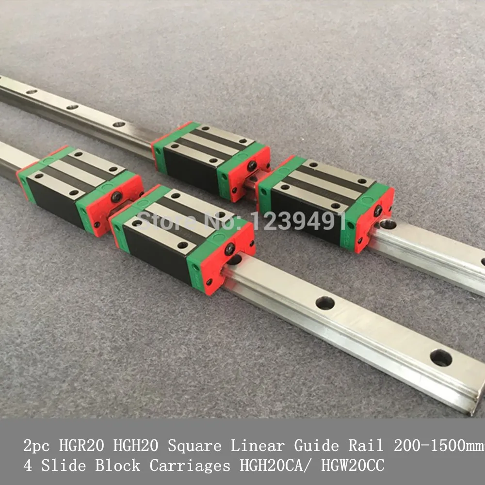 2pc HGR20 HGH20 20mm Square Linear Guide Rail 200-1500mm+4 Slide Block Carriages HGH20CA/ HGW20CC for CNC Router Engraving