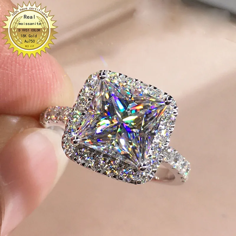 

Solid 18K Gold 1ct Moissanite Diamond Ring D color VVS With national certificate 045