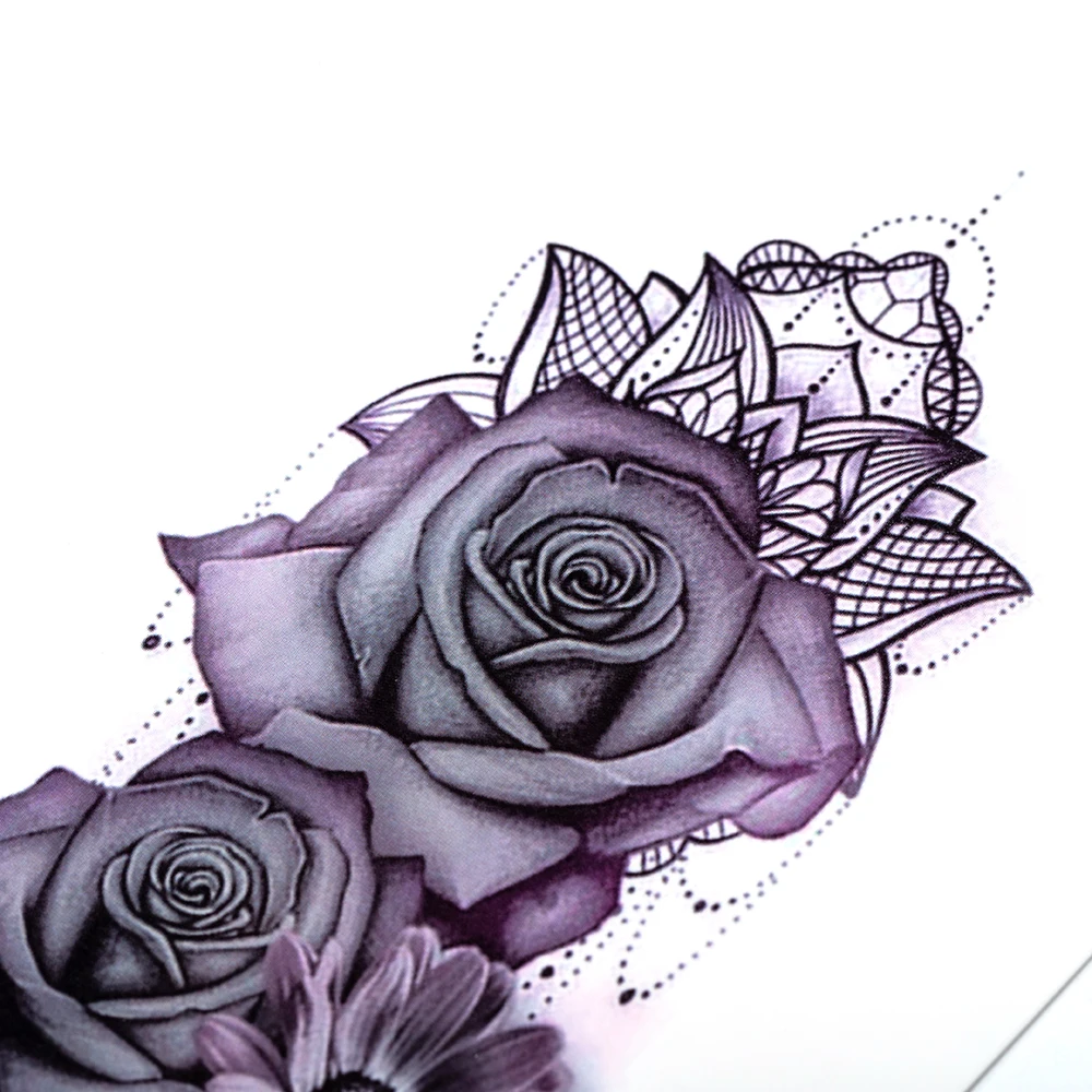 Lace Rose Flowers Temporary Tattoos Stickers Waterproof Colorful Floral Fake Tattoos for Women Men Arm Back Body Art Beauty