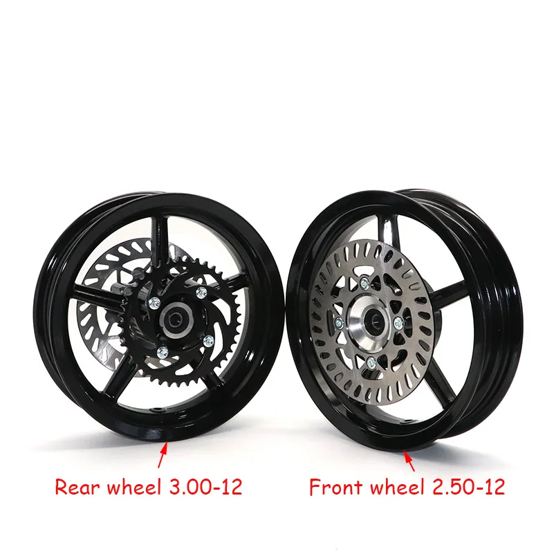 12/15mm hole 2.50/2.75-12inch Front & 3.00/3.50-12 Rear Dirt bike Pit Bike Vacuum Wheel Rim Front and Rear brake disc ainwheels