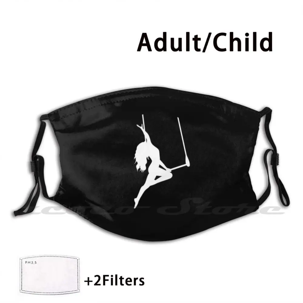 Trapeze-Doppel Schwarz Maske Tuch Wiederverwendbaren Druck Filter Waschbar Dairentmt Luft Trapeze Circus Up Silhouette Luft Mädchen