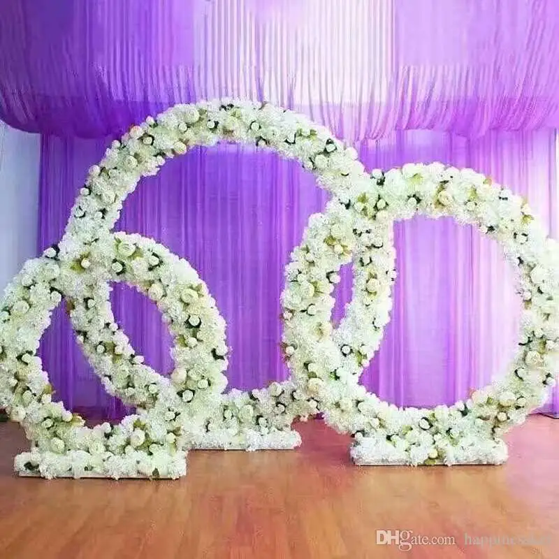 Customized new round iron arch wedding props road lead stage background decor iron arch stand frame with silk artificial flowers