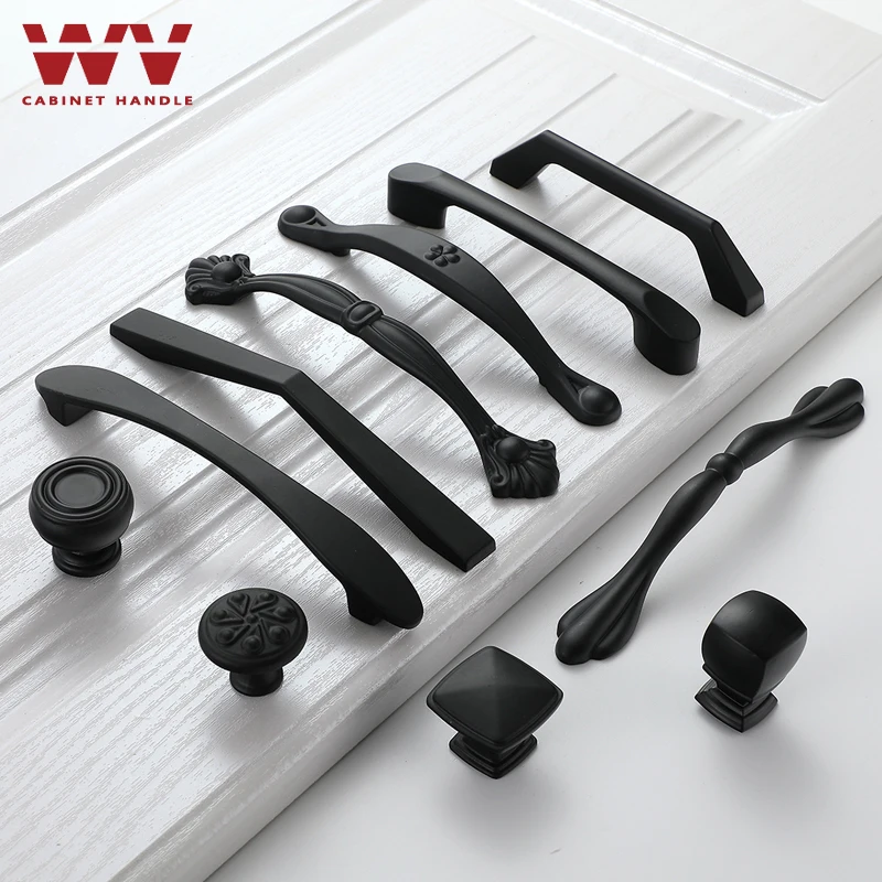 WV Matte Black Kitchen Cabinet Storage Handles Closet Dressers Cabinet Handles Kitchen Door Pulls Drawer Knobs Furniture Handle