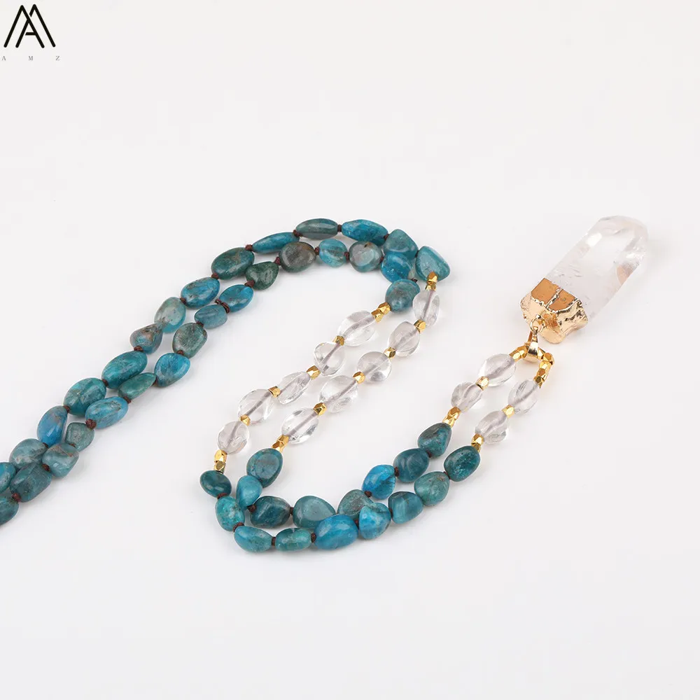 Natürliche Blau Apatit Nugget Chip Perlen Handmade Knot Halskette Frauen Weiß Quarz Punkt Perlen Yoga Halskette Lange 32 Zoll – Detail 21
