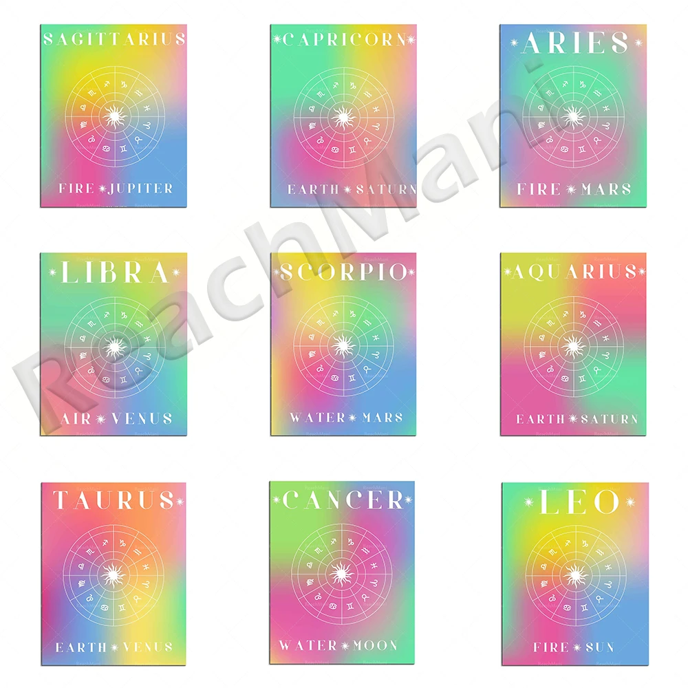 Zodiac print, astrology prints, Taurus, Gemini, Virgo, gradient color poster decoration aesthetic art gift