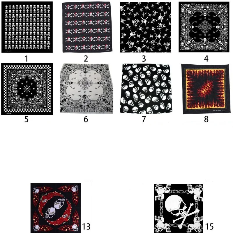 54x54cm Unisex Flaming Skull Square Bandanas Cotton Motorcycle Eagle Print Neck Tie Biker Handkerchief Hip Hop Dancing Head Wrap