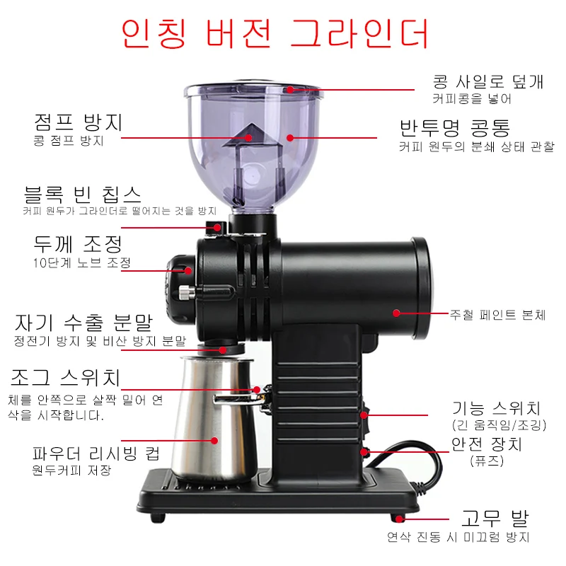 Moulin à grains de café électrique domestique, poinçonné à la main, engrenages Intéggears réglables, 110-220V