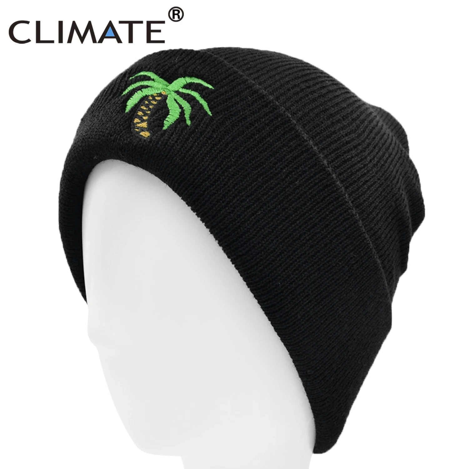 CLIMATE Coconut Tree Beanie Men Women Winter Hat Beanies Warm Black Hat Beach Seaside Cool Knitted Beanie Hat for Men Women